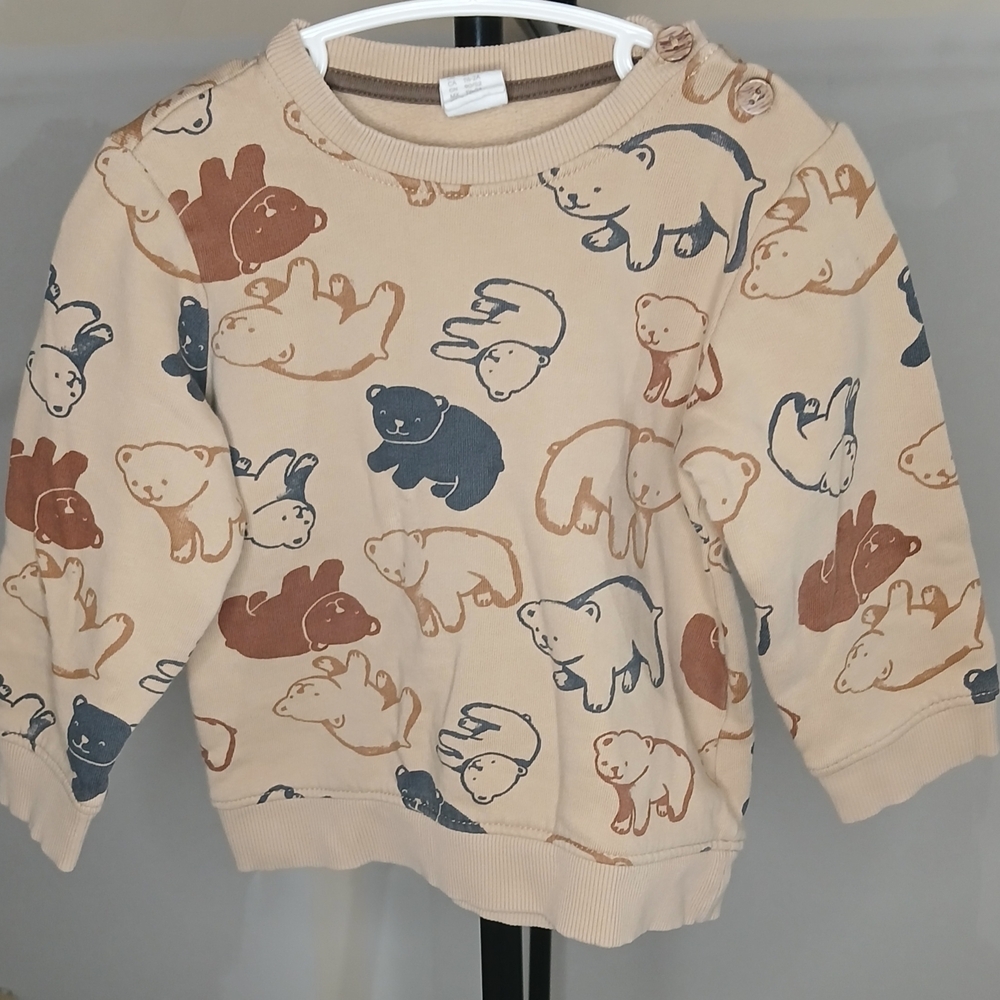 H&M Boys Bear Print Sweatshirt Size 2T Comfy Casual Animal Print